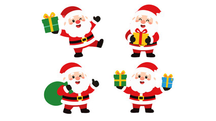 Fototapeta premium Cute Santa Claus characters with gift boxes in vector style