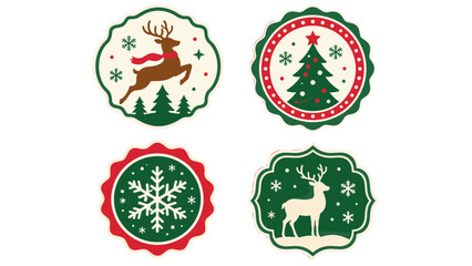 Set of vintage Christmas badges with reindeer tree and snowflake © Mark