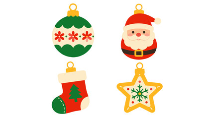 Fototapeta premium Set of Christmas ornament illustrations with Santa, stocking and star