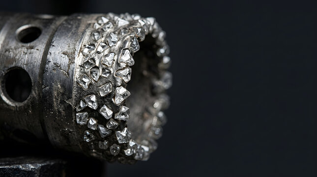 Diamond Core Drill Bit featuring industrial-grade rough diamonds embedded in a heavy-duty metal cylinder for high-precision drilling.