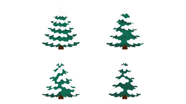 Set of four snow covered pine tree vector illustrations