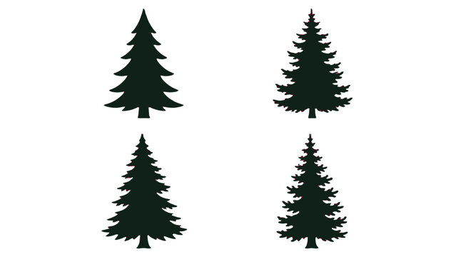 Set of four conifer tree silhouettes isolated on white