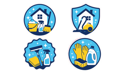 Fototapeta premium House cleaning service badge set with home and equipment icons