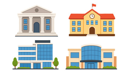 Set of civic and commercial building facades in flat vector style © Mark