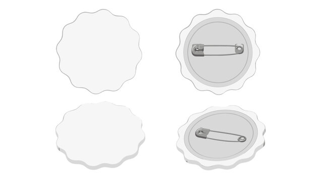 Blank wavy edge badge button with safety pin front and back views