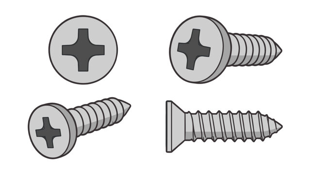 Phillips head screw shown from multiple angles in vector style