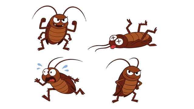 Cartoon cockroach character set with four different poses