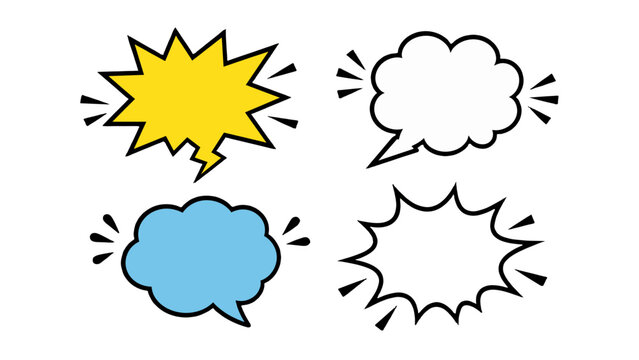 Set of comic speech bubbles and burst shapes on white