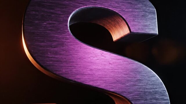 3D metallic letter S with iridescent lighting on dark background.