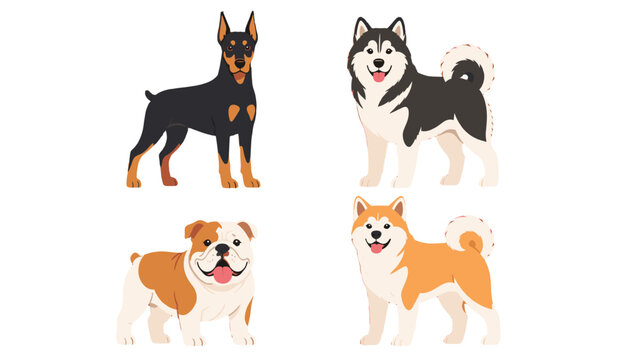 Vector set of four purebred dog breed cartoon characters