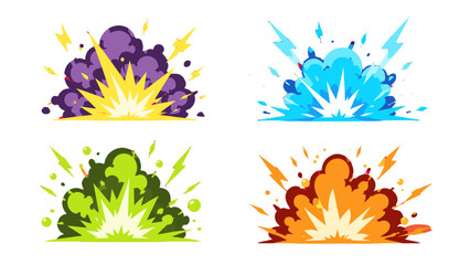 Cartoon explosion effects set with smoke clouds and lightning © Mark