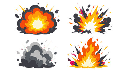 Cartoon explosion and fire blast effects set on white background © Mark