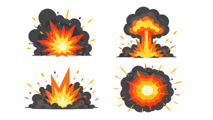 Cartoon explosion set with fire bursts and smoke clouds © Mark