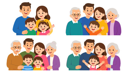 Fototapeta premium Happy family portrait set with parents, children and grandparents
