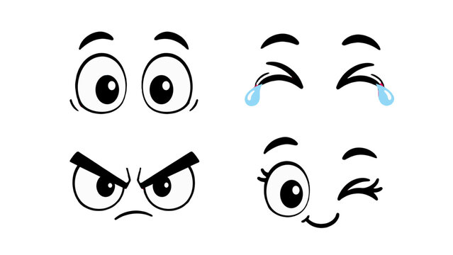 Set of cartoon eye expressions with funny comic faces