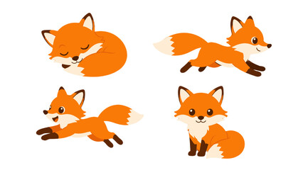 Fototapeta premium Cute cartoon fox characters in four different poses set