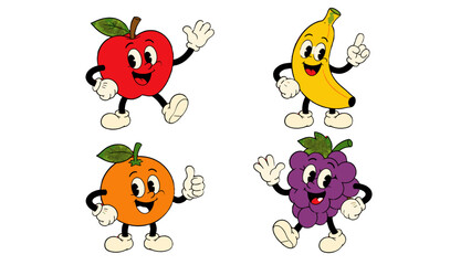 Fototapeta premium Cartoon fruit characters set with apple banana orange and grapes