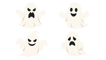 Fototapeta premium Set of four cartoon ghost characters with different expressions
