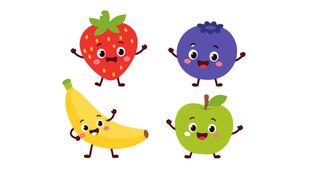 Cute fruit cartoon characters with happy faces set
