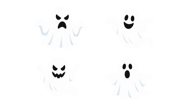 Set of four cartoon ghost characters with different expressions