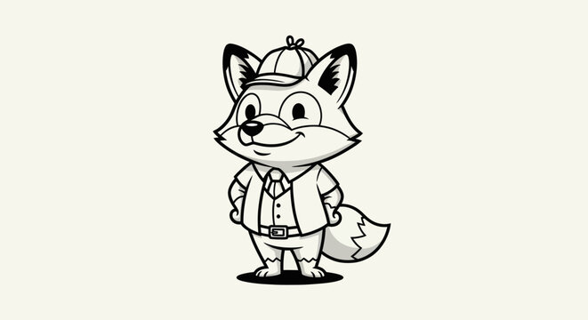Cartoon fox character in detective outfit