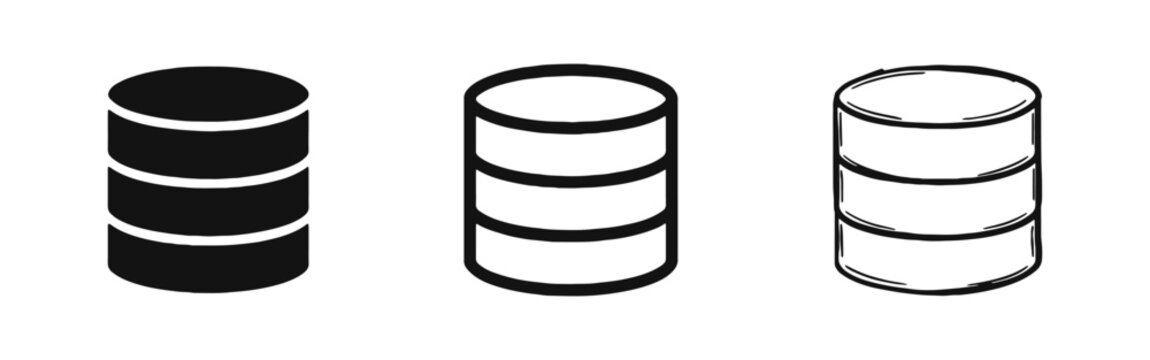 Data Storage Database Server Icon Set in Solid Outline and Sketch Style