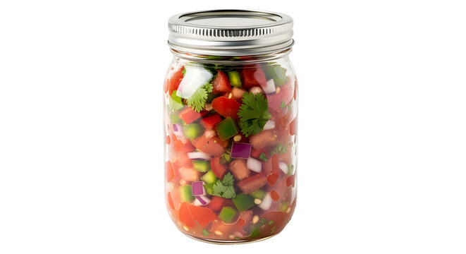 Freshly made pico de gallo salsa in a glass mason jar with a silver lid