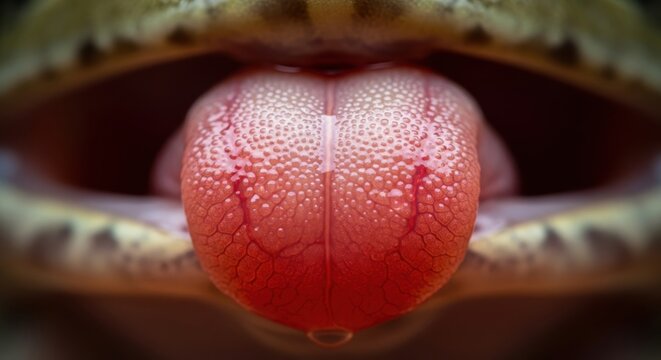 Extreme Macro Close-up of a Frog Tongue Showing Detailed Texture and Red Veins