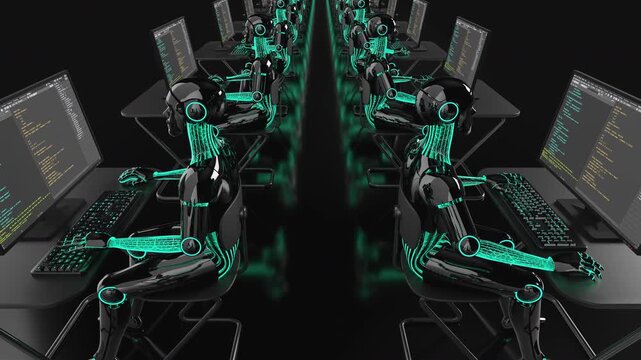 Seamless 3d animaation VJ loop of digital automation, coding and artificial intelligence. High-tech cyber space for tech presentations and event visual