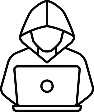 Hacker icon silhouette using laptop for cybercrime and security threats online