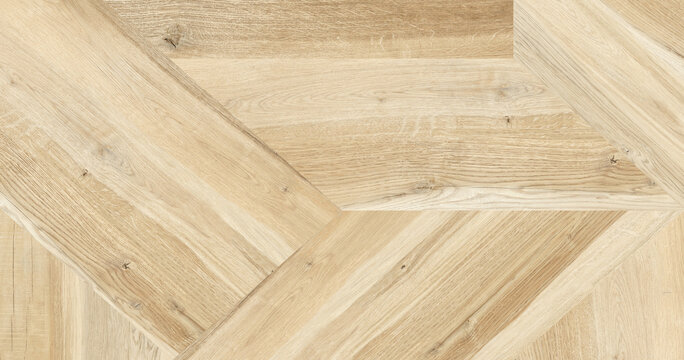 Light oak wood parquet texture, natural chevron timber flooring background, elegant wooden plank surface for interior design and architectural visualization