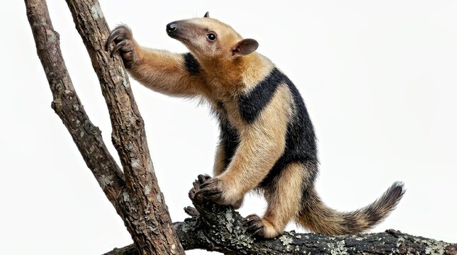 Curious Striped Animal Climbing Tree Branch