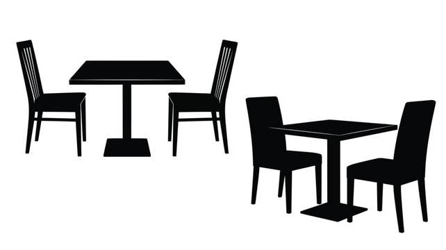 Dining Table And Chairs Silhouette Against White Background