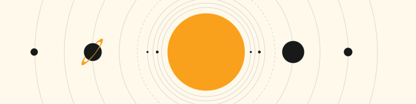 Solar system background. Sun and planet pattern design. Radial orbit lines