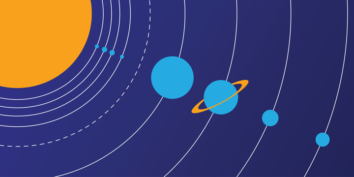 Solar system background. Sun and planet pattern design. Radial orbit lines