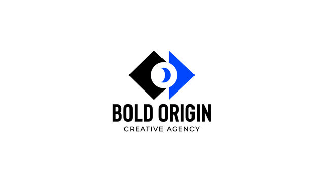 Bold Origin Creative Agency Logo with Modern Abstract Blue and Black O Symbol