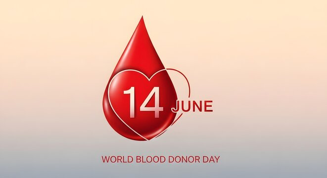 World Blood Donor Day Banner with Large Red Glossy Drop and Heart Frame with June 14 Date