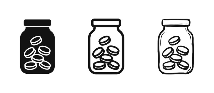 Glass Jar with Coins Icon Set for Savings Investment and Financial Growth Concepts
