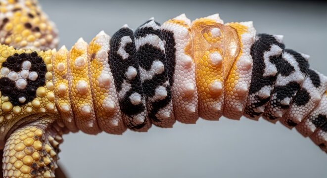 Macro Close-up of Leopard Gecko Tail Showing Detailed Scaly Texture and Vibrant Patterns