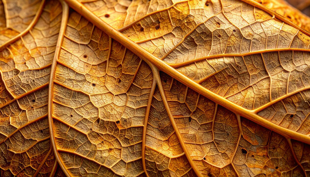 Close up of dried leaf showcasing intricate textures and natural patterns