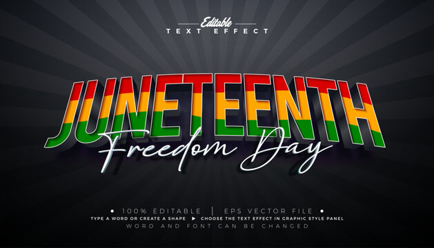Juneteenth Freedom Day Editable Text Effect Graphic Style. African American June 19 Independence Day Typography Template with Flag Pattern in 3d Typography on Black Background. Vector Customizable