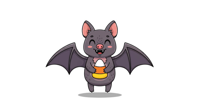 Playful illustrated bat character holding a glowing lantern at night in a whimsical scene.