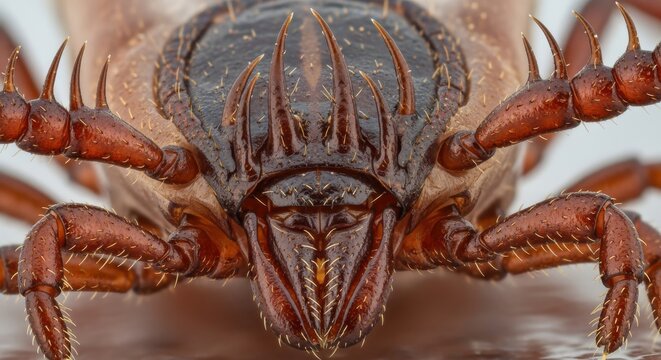 Extreme Macro Photography of a Tick Head Showing Detailed Mouthparts and Spines for Medical and Scientific Study