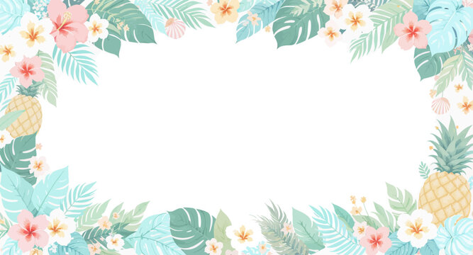 Cute Tropical Hawaii Beach Elements with Pineapple and Palm Leaves