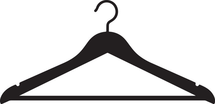 Black clothes hanger, clothing rack, fashion accessory, vector icon isolated PNG with Transparent Background