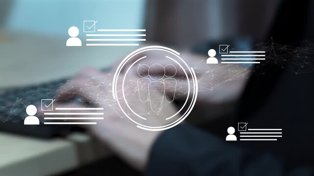 Businessman analyzing customer profiles with audience targeting, user data research and business marketing analytics concept.