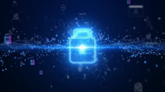 Lock Icon. Cyber Security of Digital Data Network Protection. High-speed connection data analysis. Technology data network conveying connectivity background concept.