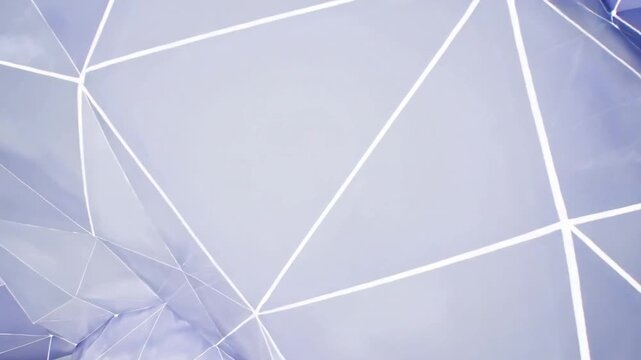 Zooming camera approaching translucent polygonal cloud studio view, revealing triangular mesh lines