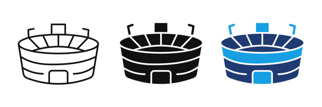 Stadium Icon Set, Sports Arena Vector, Football Stadium Symbol, Soccer Arena Illustration, Sports Venue Logo, Flat Line Stadium Icon Design