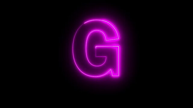 Glowing neon pink color English Capital letter G text icon animation education alphabet world smooth character effect sign symbol on black background